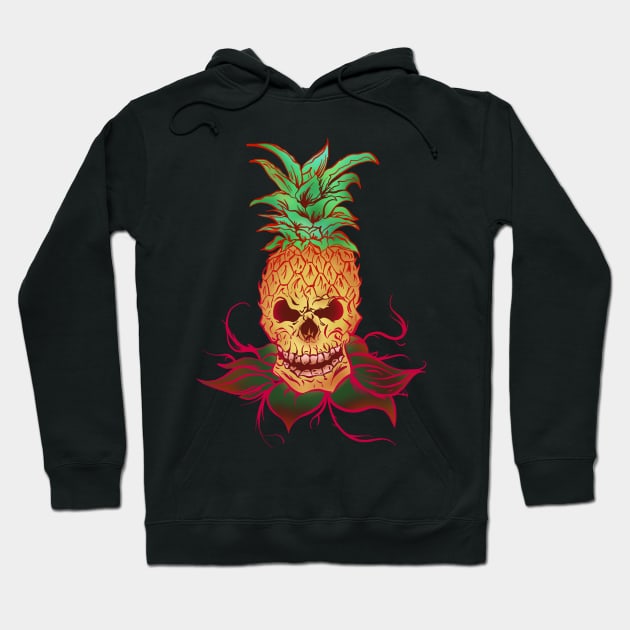 Pineapple Skull Red and Pink Hoodie by Danispolez_illustrations